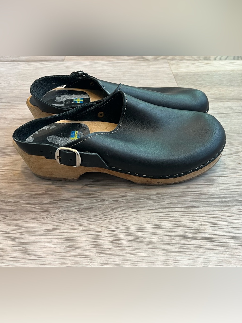 Free People Mia Alma Black Leather Swedish Wooden Clog women’s EU 39 / US 8.5